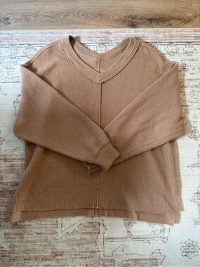 Aerie Women's Ribbed Knit V-Neck Sweater - Tan